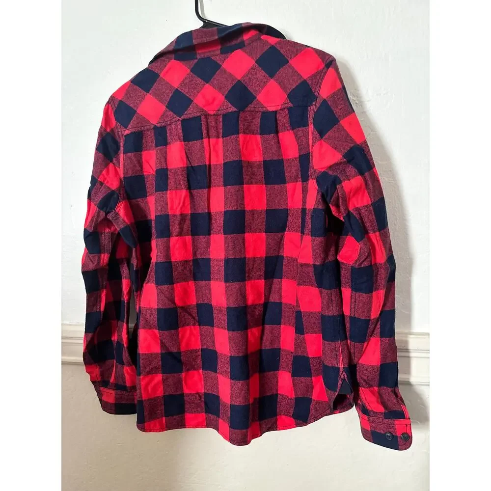 J.Crew Buffalo Plaid Popover Shirt Women’s Medium Red Navy Wool Blend